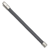 Chisel Stainless Steel Polished Grey Braided Leather 8 inch Bracelet with .5 inch Extension